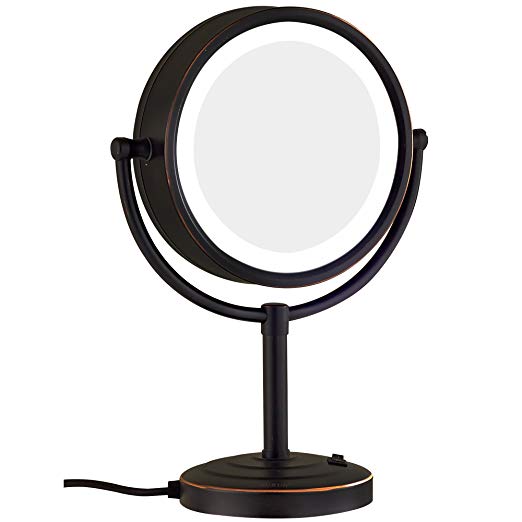 GuRun 8.5-Inch Tabletop Double-Sided LED Lighted Makeup Mirror with 10x Magnification,Oil-Rubbed Bronze M2208DO(8.5in,10x)