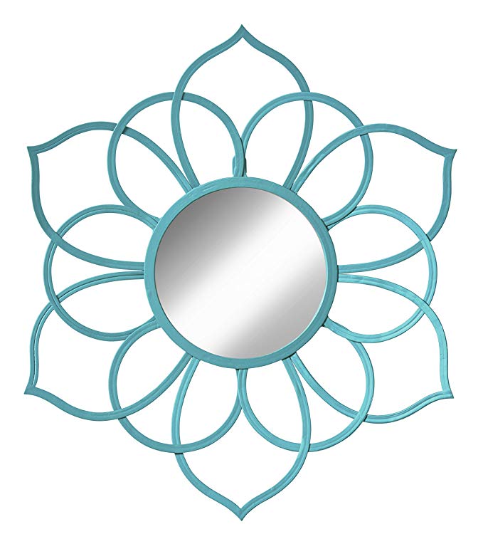 Kate and Laurel 208380 Brienne Metal Flower Round Wall Accent Mirror, Teal