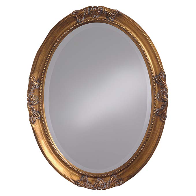 Howard Elliott Queen Ann Mirror, Hanging Beveled Oval Wall Mirror, Antique Gold Leaf