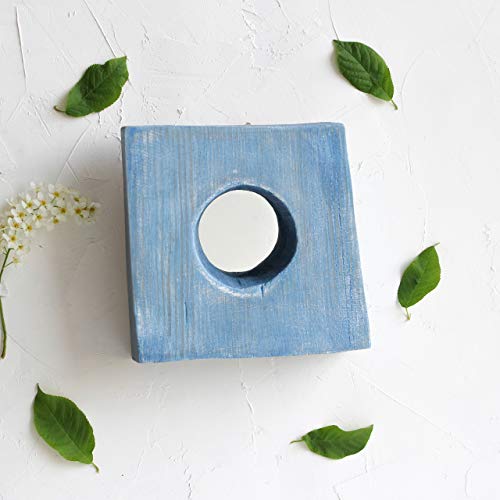 Shabby chic Small Mirror 6x5 Inch by WoodenStuff Rustic Wood Framed Mirrors Decorative Organizer for Living Room Wooden Border in Distressed Blue for Wall Decor Housewarming Gift